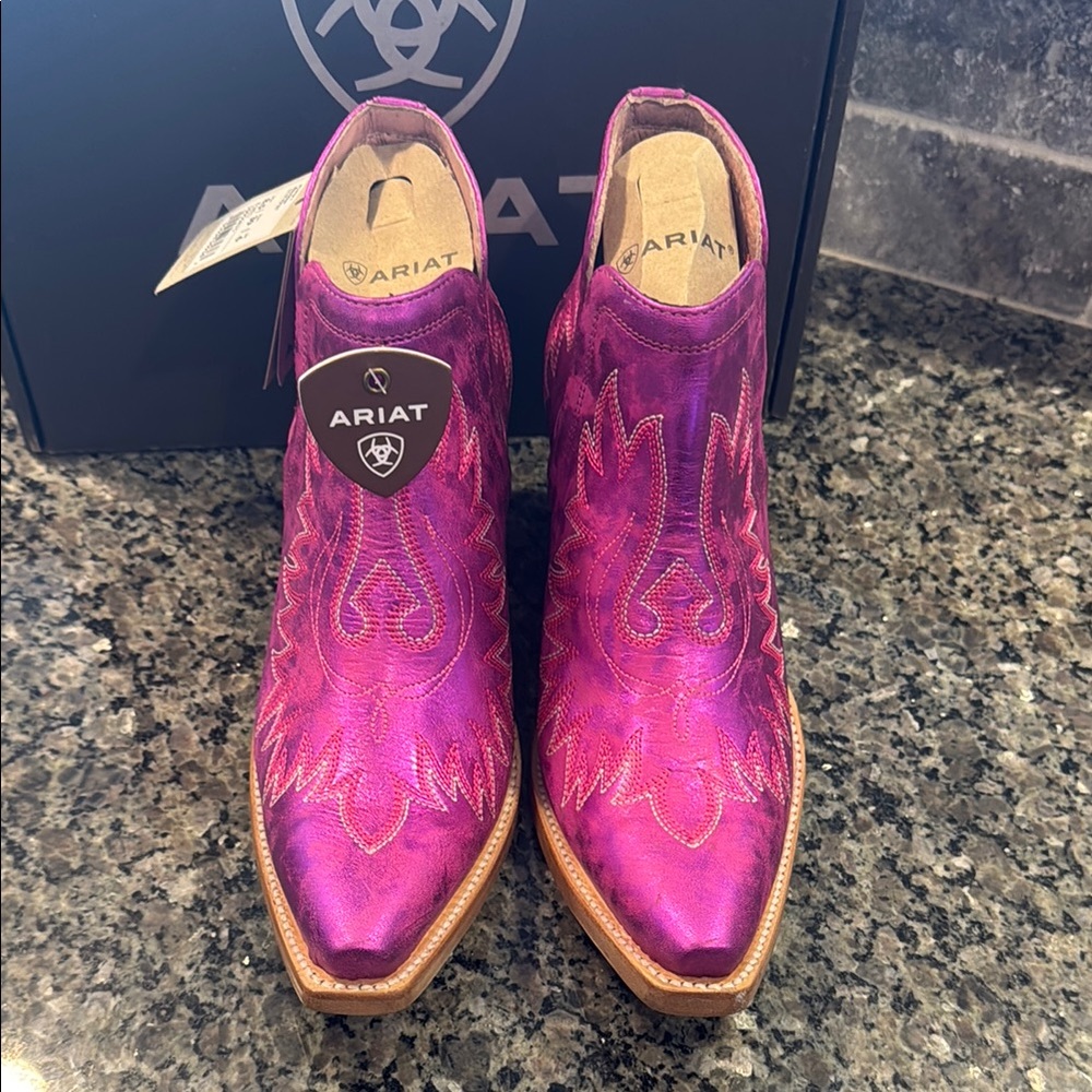 Ariat Pink Ankle Boots with Western Flair - Picture 3 of 4